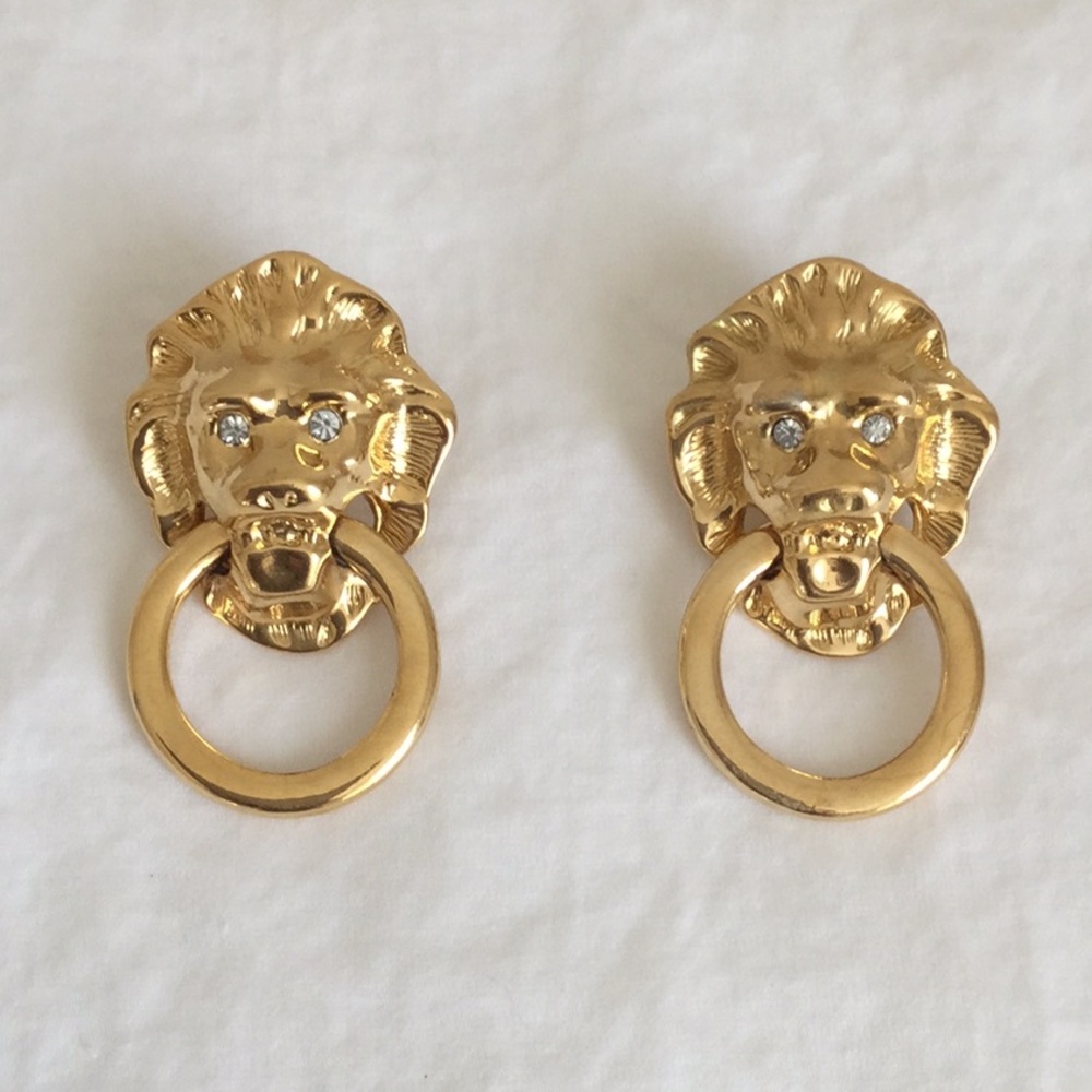 VINTAGE Kenneth Jay Lane Lion Gold Post Earrings